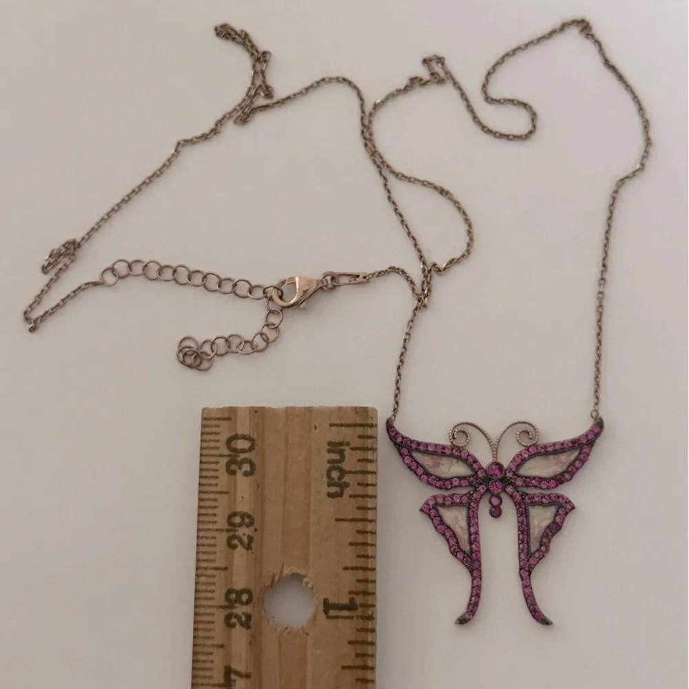 🦋925 Silver enamel butterfly cz stones necklace 14k rose gold plated